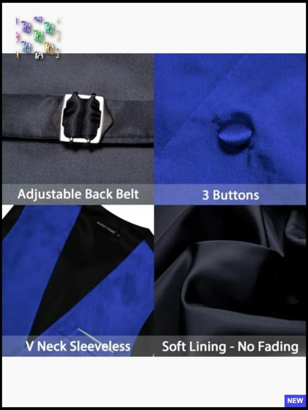 Men's Formal Satin Vest Elegant Slim Fit V-Neck Adjustable Back Strap